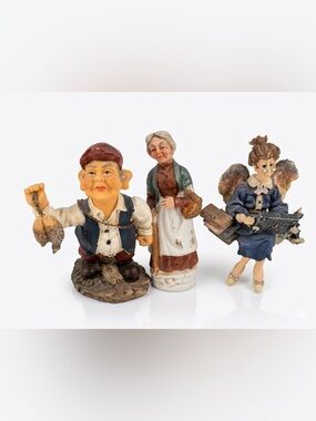 Lot 3 Vintage Resin Figurines Boyds Bears & Friends Woman Angel Folk Decor